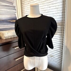 Melrose and Market Black Puff Sleeve Twist Front Top. Size S